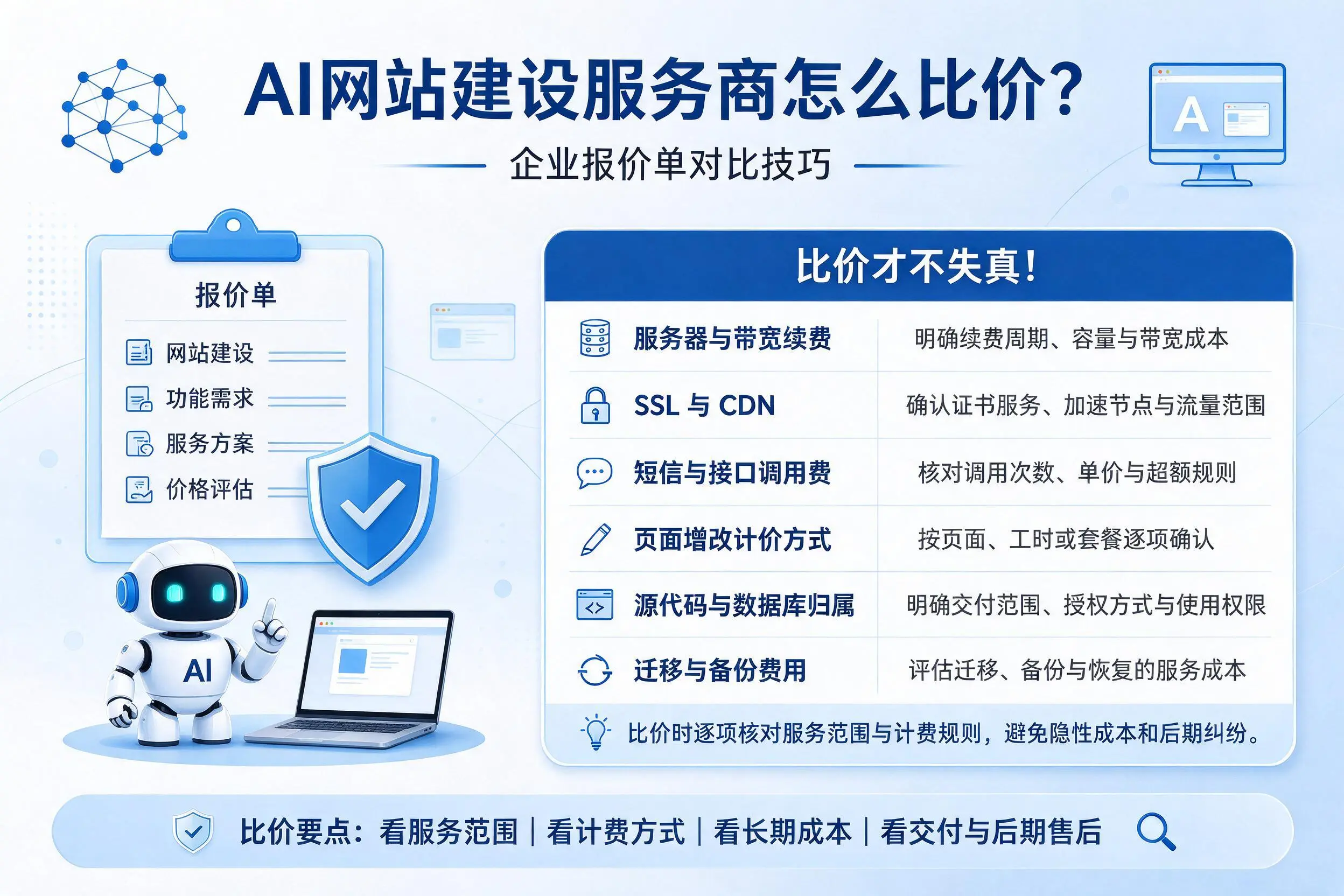 AI网站建设服务商怎么比价？天水企业报价单对比技巧